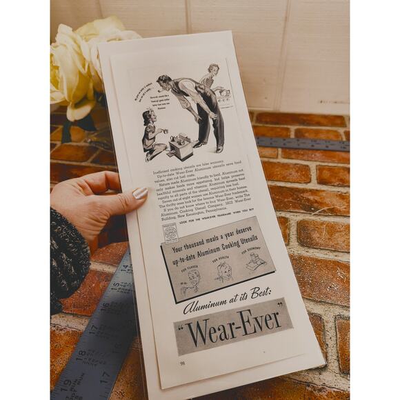 1940 Wear-Ever Aluminum Dad Daughter Playing‎ Kitchen Mom Watching Vtg Print Ad - Picture 4 of 9